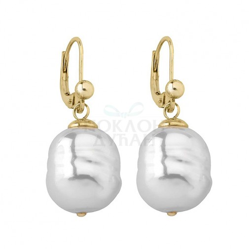 Ženske Majorica Baroque Bele Biserne Gold Srebrne Viseće Minđuše 12 mm