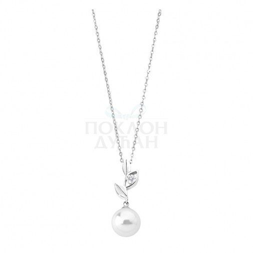 Ženski Majorica Heka Srebrni Lančić Sa Belim Bisernim Priveskom Sa Kristalima 10 mm