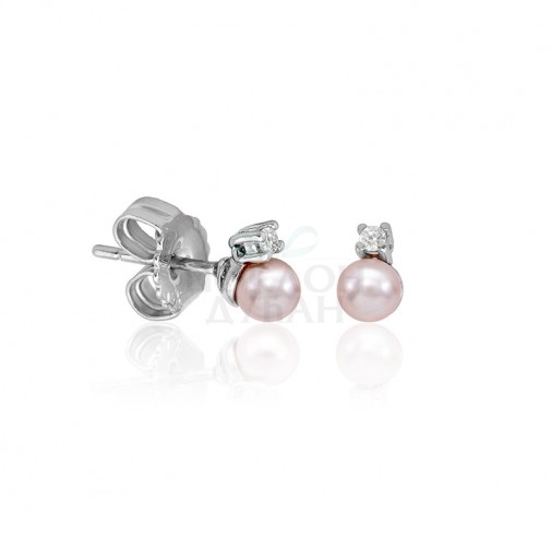 Ženske Majorica Cies Pink Pearl  Biserne Srebrne Mindjuše Sa Cirkonom 4 mm