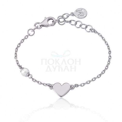 Ženska Majorica Pearl Heart Bela Biserna Srebrna Narukvica 4 mm