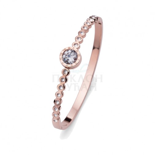 Ženska Oliver Weber Bangle Top Steel Rosegold Crystal Roze Zlatna Narukvica Sa Swarovski Sivim Kristalom