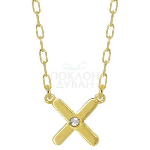 ŽENSKI VICTORIA CRUZ ARECA CROSS GOLD LANČIĆ SA SWAROVSKI BELIM KRISTALOM