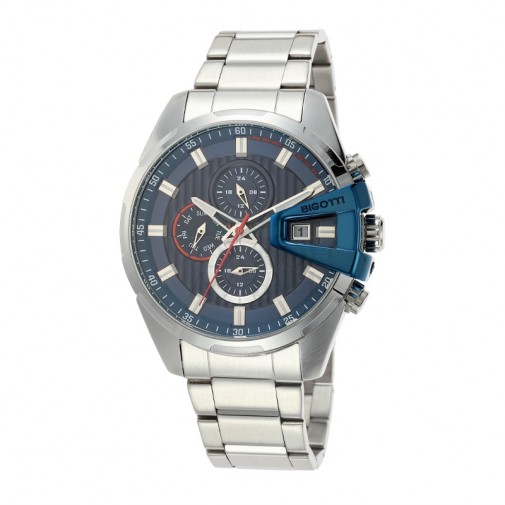 Muški Bigotti Multifunction Plavi Srebrni Sportski Ručni Sat Sa Metalnom Narukvicom