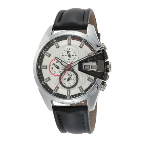 Muški Bigotti Multifunction Beli Srebrni Sportski Ručni Sat Sa Crnom Kožnom Narukvicom