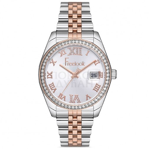 ŽENSKI FREELOOK BELLE BELI SREBRNI ELEGANTNI RUČNI SAT SA BIKOLOR METALNIM KAIŠEM