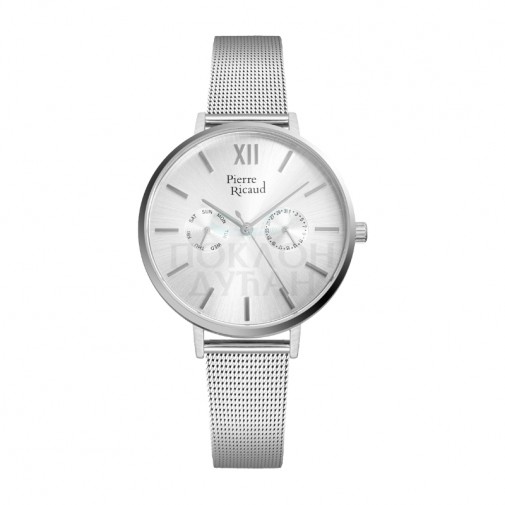 Ženski Pierre Ricaud Multifunction Beli Srebrni Elegantni Ručni Sat Sa Srebrnim Pancir Kaišem