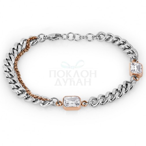 ŽENSKA SANTA BARBARA POLO SREBRNA ROZE ZLATNA NARUKVICA OD HIRURŠKOG ČELIKA