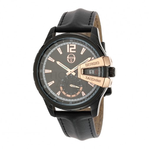 Muški Sergio Tacchini Archivio Crni Sportsko Elegantni  Ručni Sat Sa Crnim Kožnim Kaišem
