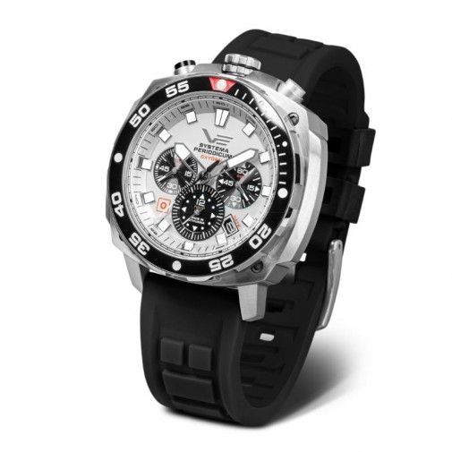 MUŠKI VOSTOK EUROPE SYSTEMA PERIODICUM OXYGEN BELI SREBRNI SPORTSKI RUČNI SAT SA CRNIM SILIKONSKIM KAIŠEM