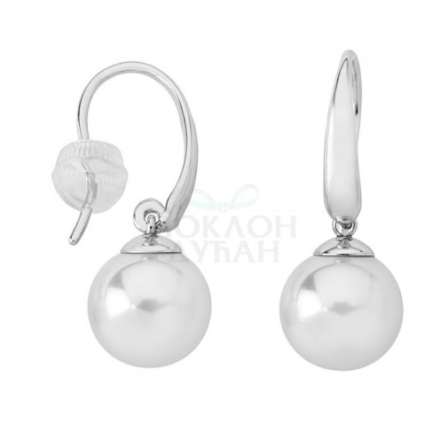 Ženske Majorica Lyra Bele Biserne Srebrne Viseće Minđuše 10 mm