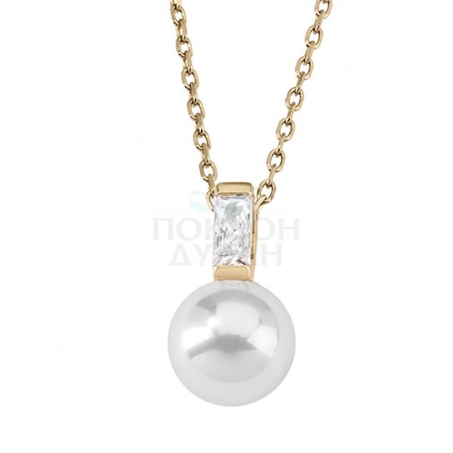 Ženski Majorica Tu Y Yo Gold srebrni Lančić sa Belim Bisernim priveskom 10 mm