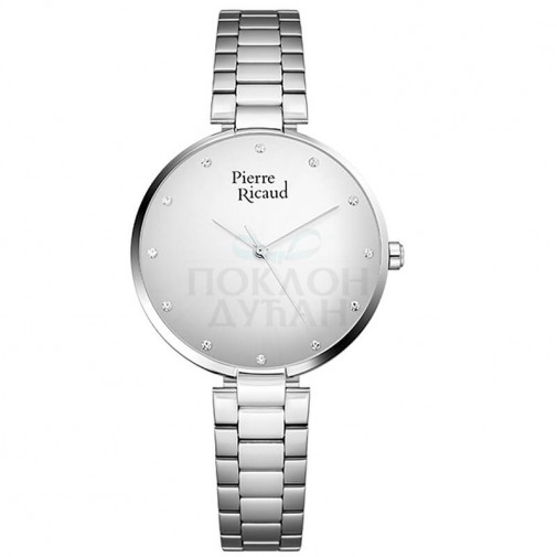 Ženski Pierre Ricaud Quartz Swarovski Sivi Srebrni Modni Ručni Sat Sa Srebrnim Metalnim Kaišem