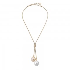 Ženski Majorica Tender Gold Srebrni Lančić Sa  Belim, Šampanj Bisernim Priveskom 14 mm