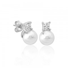 Ženske Majorica Tu Y Yo Bele Biserne Srebrne Mindjuše Sa Kristalima 10 mm