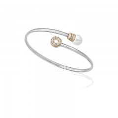 Ženska Majorica Alina Cuff Bela Biserna Srebrna Gold Narukvica sa Kristalima 8 mm