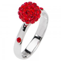 Amore Baci Kuglica srebrni prsten sa crvenim swarovski kristalom 53 mm