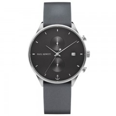 Muški Paul Hewitt Chrono Line Midnight Ocean Sivi Srebrni Ručni Sat Sa Sivim Kožnim Kaišem