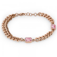 ŽENSKA SANTA BARBARA POLO ROZE ZLATNA NARUKVICA SA ROZIM CIRKONOM OD HIRURŠKOG ČELIKA