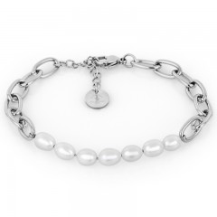 ŽENSKA SANTA BARBARA POLO SREBRNA NARUKVICA SA BELIM PERLAMA OD HIRURŠKOG ČELIKA