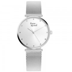 Ženski Pierre Ricaud Quartz Swarovski Point Srebrni Elegantni Ručni Sat Sa Srebrnim Pancir Kaišem