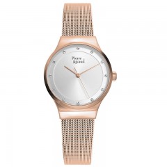 Ženski Pierre Ricaud Quartz Swarovski Beli Roze Zlatni Elegantni Ručni Sat Sa Roze Zlatnim Pancir Kaišem