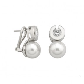 Ženske Majorica Exquisite Bele Srebrne Biserne Mindjuše Sa Kristalima 10 mm