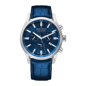 Muški Claude Bernard Aquarider Chronograph Plavi Srebrni Elegantno Sportski Ručni Sat Sa Teget Kožnim Kaišem
