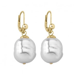 Ženske Majorica Baroque Bele Biserne Gold Srebrne Viseće Minđuše 12 mm