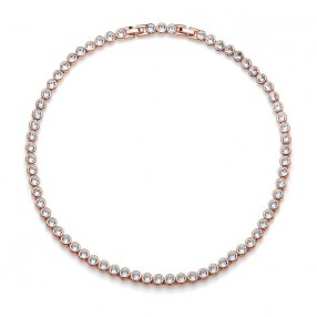 Ženska Oliver Weber Tennis Rosegold Crystal Roze Zlatna Ogrlica Sa Belim Swarovski Kristalom