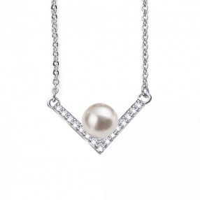 Ženski Oliver Weber Point Pearl Crystal Lančić Sa Belim Swarovski Perla Priveskom