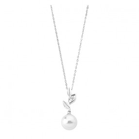 Ženski Majorica Heka Srebrni Lančić Sa Belim Bisernim Priveskom Sa Kristalima 10 mm