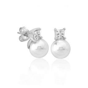 Ženske Majorica Tu Y Yo Bele Biserne Srebrne Mindjuše Sa Kristalima 10 mm