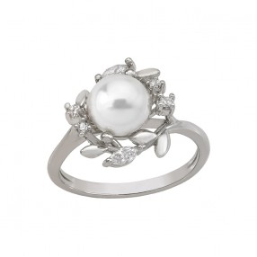 Ženski Majorica Romance Beli Biserni Srebrni Prsten Sa Kristalima 8 mm 55 mm