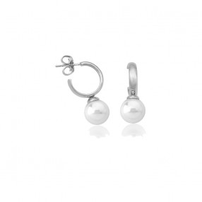 Ženske Majorica Chara Hoop Bele Biserne Srebrne Mindjuše 10 mm
