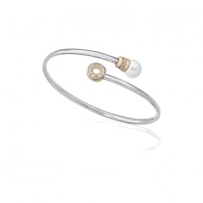 Ženska Majorica Alina Cuff Bela Biserna Srebrna Gold Narukvica sa Kristalima 8 mm