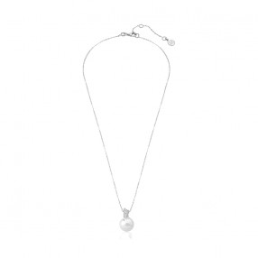 Ženski Majorica Exquisite Srebrni Lančić Sa Belim Bisernim Priveskom Sa Kristalima 12 mm