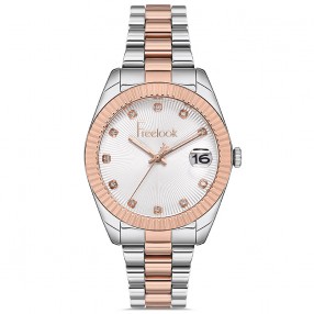 ŽENSKI FREELOOK BELLE BELI ROZE ZLATNI ELEGANTNI RUČNI SAT SA BIKOLOR METALNIM KAIŠEM