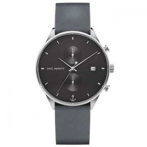 Muški Paul Hewitt Chrono Line Midnight Ocean Sivi Srebrni Ručni Sat Sa Sivim Kožnim Kaišem
