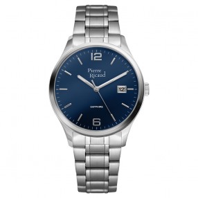 Muški Pierre Ricaud Safir Datum Plavi Srebrni Quartz Elegantni Ručni Sat Sa Metalnim Kaišem