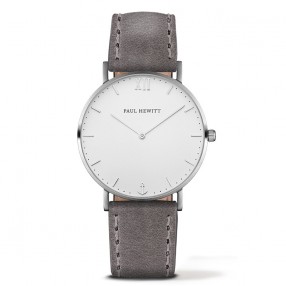 Paul Hewitt Sailor Line Beli Srebrni ručni sat sa sivim kožnim kaišem