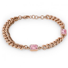 ŽENSKA SANTA BARBARA POLO ROZE ZLATNA NARUKVICA SA ROZIM CIRKONOM OD HIRURŠKOG ČELIKA