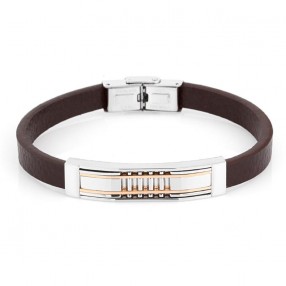 MUŠKA SANTA BARBARA POLO BRAON SREBRNA KOŽNA NARUKVICA