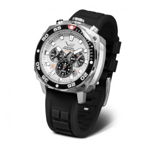 MUŠKI VOSTOK EUROPE SYSTEMA PERIODICUM OXYGEN BELI SREBRNI SPORTSKI RUČNI SAT SA CRNIM SILIKONSKIM KAIŠEM