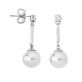 Ženske Majorica Meissa Bele Biserne Srebrne Minđuše Sa Kristalima 10 mm