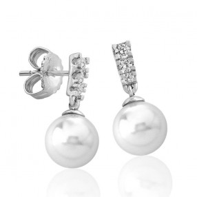 Ženske Majorica Nihal Bele Biserne Srebrne Viseće Minđuše Sa Kristalima 8 mm