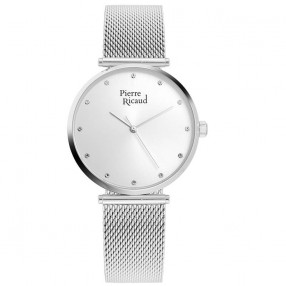 Ženski Pierre Ricaud Quartz Swarovski Point Srebrni Elegantni Ručni Sat Sa Srebrnim Pancir Kaišem