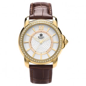 Ženski Royal London Dashing Zlatni Modni ručni sat sa braon kožnim kaišem
