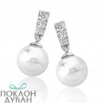 Ženske Majorica Nihal Bele Biserne Srebrne Viseće Minđuše Sa Kristalima 8 mm